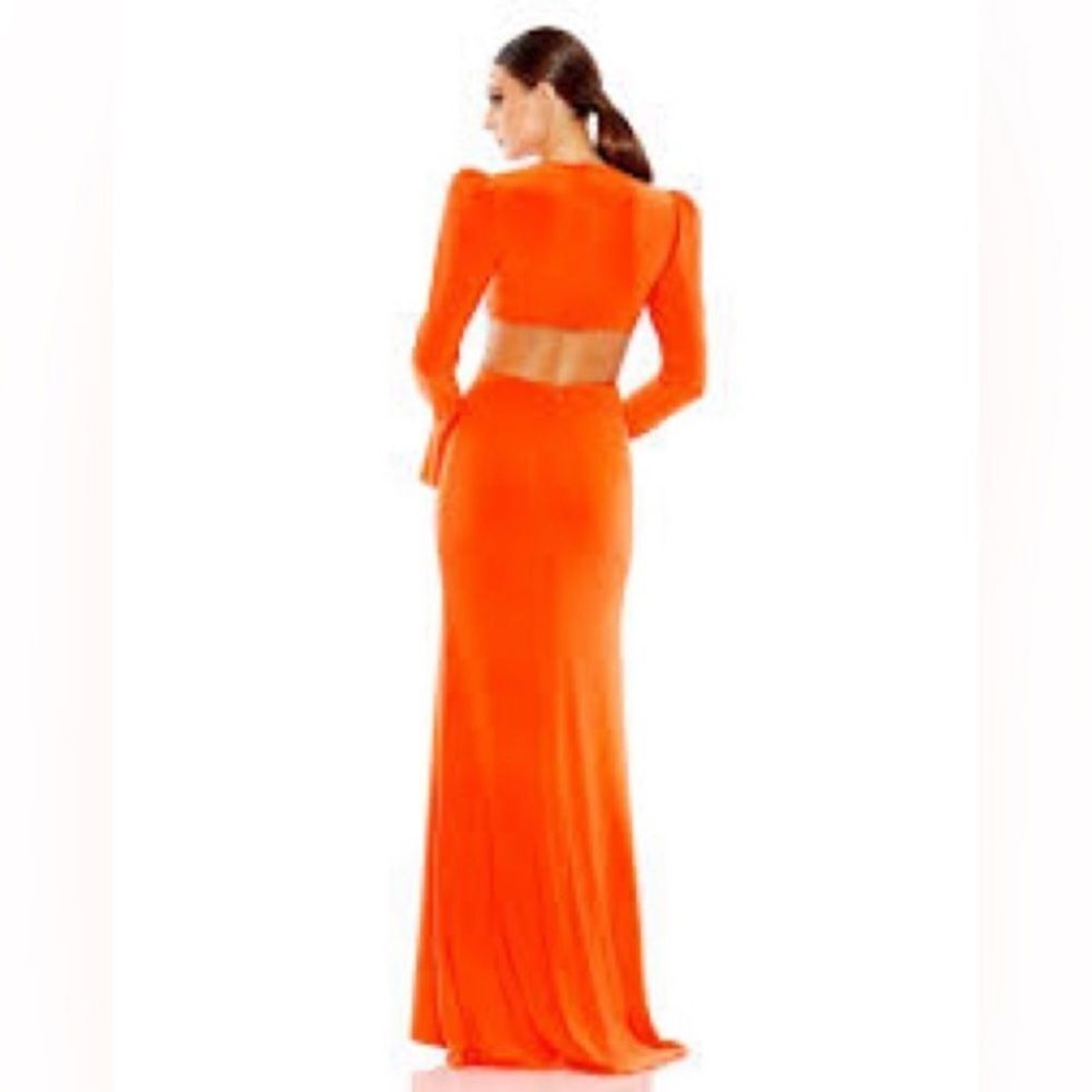 IEENA FOR MAC DUGGAL
Orange Long Sleeve Puff Shoulder Cut Out Gown - Picture 3 of 9